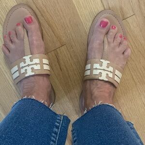 Tori Burch tan and cream sandals
